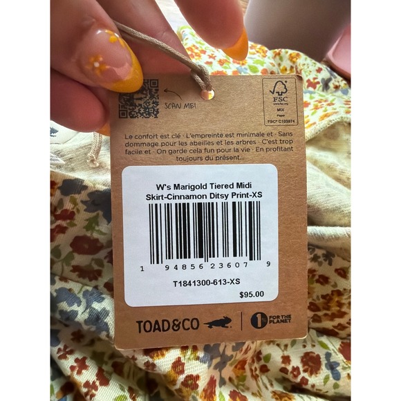 Toad&Co Marigold Tiered Midi Skirt Cinnamon Ditsy Floral XS T1841300-613 - Picture 6 of 7
